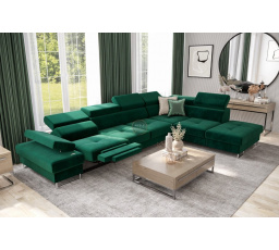 Rohová sedací souprava GALAXY , relax s funkcí spaní 225X350 cm - zelená , pravá