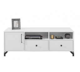 Televizní stolek BERGEN - BE8, Bílý Lux + Bílá vysoký lesk
