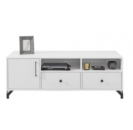 Televizní stolek BERGEN - BE8, Bílý Lux + Bílá vysoký lesk