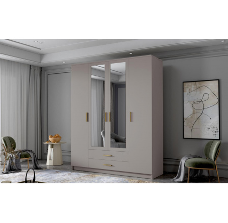 Skříň Arya II 160 - kašmír/zlaté úchytky