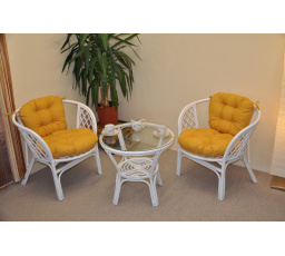Ratanová sedací souprava Bahama bílá 2+1, polstry žlutý melír