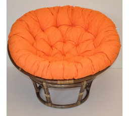 Ratanový papasan 115 cm hnědý - polstr oranžový melír