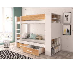 Dvoulůžková patrová postel GARET 180x80 Bílá+Dub Zlatý