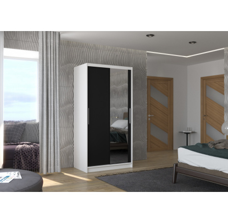 Posuvná skříň se zrcadlem BAROS 100 Bílá+Černá