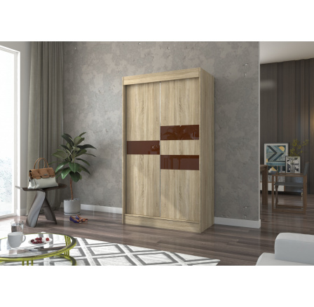 Posuvná skříň s lacobelem BATIA 120 Sonoma+Choco Lacobel