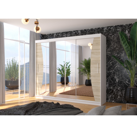 Posuvná skříň se zrcadlem DIEGO 250 Bílá+Sonoma