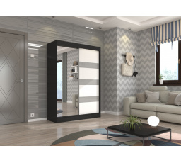 Posuvná skříň se zrcadlem a lacobelem TOURA 150 Černá+Bílá