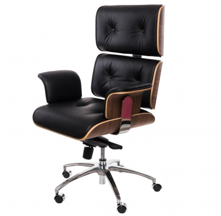 Kancelářské křeslo VIP černá kůže, ořechová dýha, chrom Kancelářské křeslo VIP černá kůže, ořechová dýha, chrom