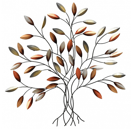 Strom kovový - nástěnná dekorace, špičaté lístky