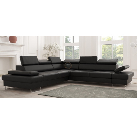Rohová sedací souprava GALAXY MAX s funkcí spaní 280X280 přírodní kůže - Pravá strana, černá kůže