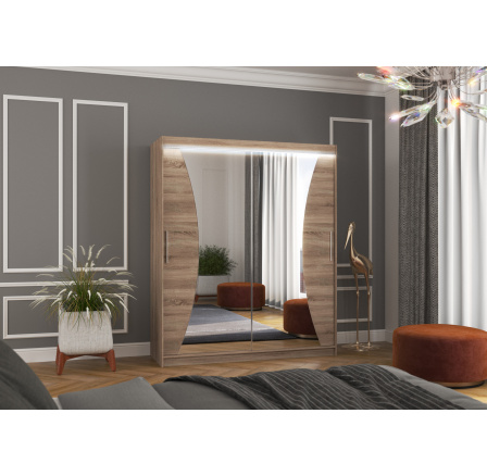 Posuvná skříň se zrcadlem a LED osvětlením CHARLOTTE 180 Truffle+Truffle