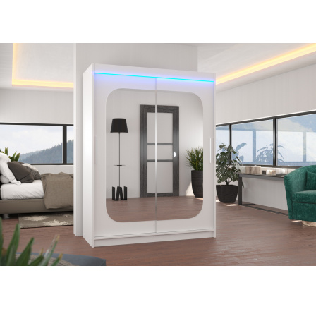 Posuvná skříň se zrcadlem a LED osvětlením CLEVER 150 Bílá+Bílá
