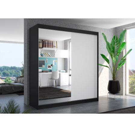 Posuvná skříň se zrcadlem DELLA 200 Černá+Bílá