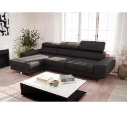Rohová sedací souprava MILANO MINI přírodní kůže - černá kůže, levá