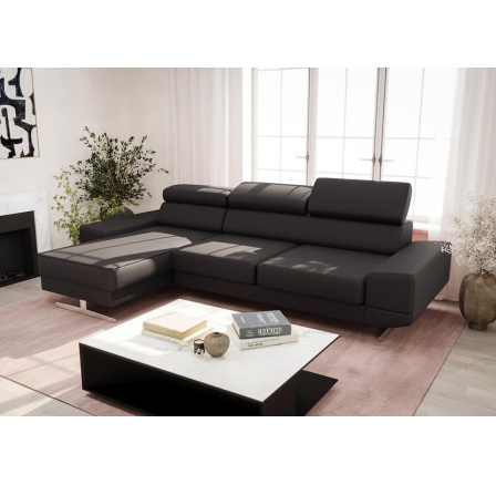 Rohová sedací souprava MILANO MINI přírodní kůže - černá kůže, levá