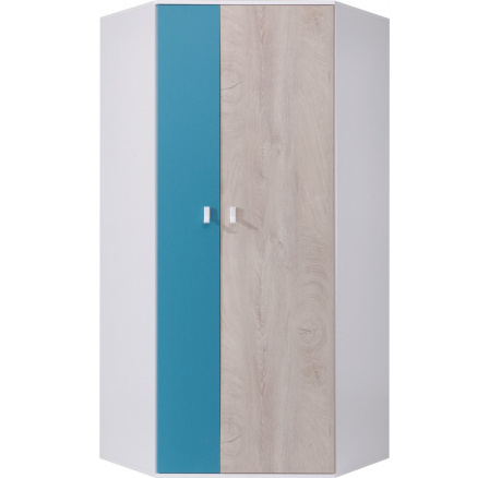 Šatní skříň PLANET- PL2 L/P, bílý lux+dub+modrá Šatní skříň PLANET- PL2 L/P, bílý lux+dub+modrá