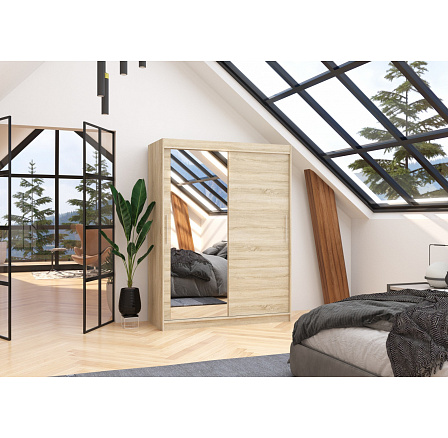 Posuvná skříň se zrcadlem BIANCO 150 Sonoma+Sonoma