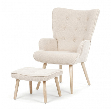 Relaxační křeslo, krémová, látka bouclé, AK-319 CRM2