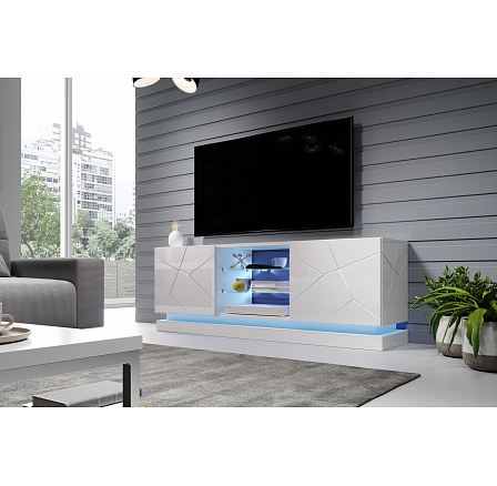 TV komoda QIU 160, bílá / bílý lesk