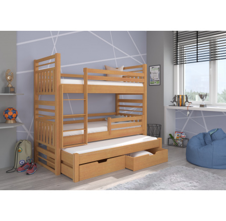 Třílůžková patrová postel HIPPO 200x90 Buk