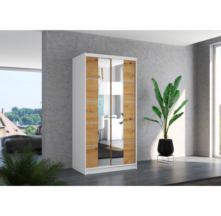 Posuvná skříň se zrcadlem KSAWER 100 Bílá+Artisan