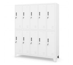 Kovová uzamykatelná šatní skříňka na oblečení s 10 boxy bílá: BARTEK 1360 x 1720 x 450 mm