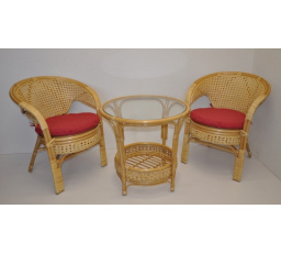 Ratanová sedací souprava Kina medová polstr vínový melír