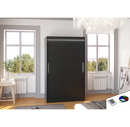 Posuvná skříň s LED osvětlením COLLIN 120 Černá+Černá Posuvná skříň s LED osvětlením COLLIN 120 Černá+Černá