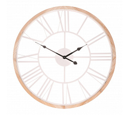 Hodiny nástěnné - pr. 50 cm, kov a dřevěný rám, bílé římské číslice