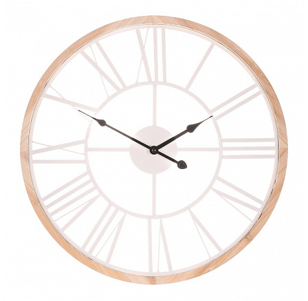 Hodiny nástěnné - pr. 50 cm, kov a dřevěný rám, bílé římské číslice