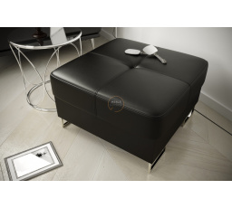Taburet  s uložným prostorem GALAXY 70 x 70 cm přírodní kůže - černá kůže