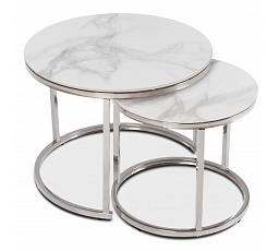 Sada Keramických Stolků AMARA Bílý Mramor/Stříbrný