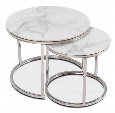 Sada Keramických Stolků AMARA Bílý Mramor/Stříbrný