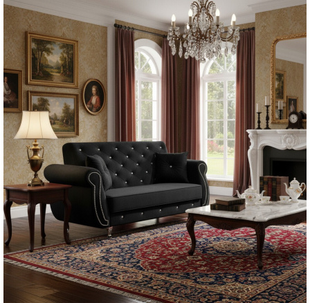 Pohovka SOFA MANCHESTR 2 místná, potah: Royal Velvet 219, Nohy: typ 1B, stříbrné krystalky, stříbrné zdobení 