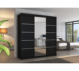 Posuvná skříň se zrcadlem BERGEN 200 Černá+Černá