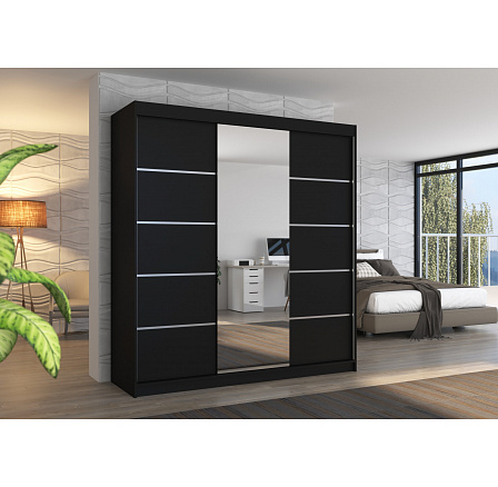 Posuvná skříň se zrcadlem BERGEN 200 Černá+Černá