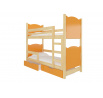 Dvoulůžková patrová postel s matracemi MARABA Pine+Orange