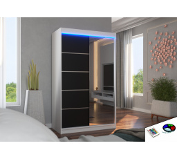 Posuvná skříň se zrcadlem a LED osvětlením NICEA 120 Bílá+Černá