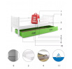 Dětská postel CARINO 90x200 cm se šuplíkem, bez matrace, Bílá/Zelená