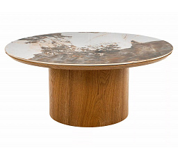 Konferenční stůl RONDO Ceramic 80cm, Pandoro Bílý Lesk / Ořech