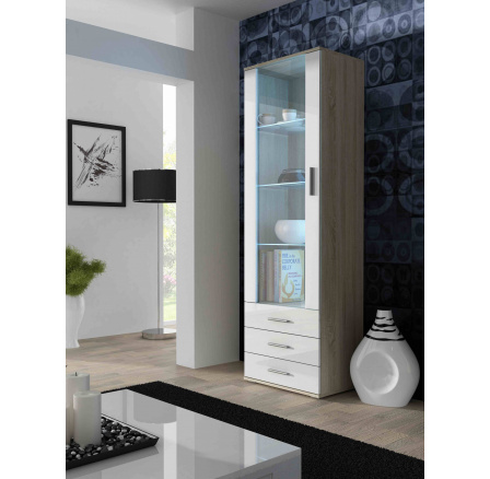 Vitrína SOHO S1, Dub sonoma/bílý lesk