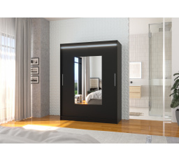 Posuvná skříň se zrcadlem a LED osvětlením DORRIGO 150 Černá+Černá