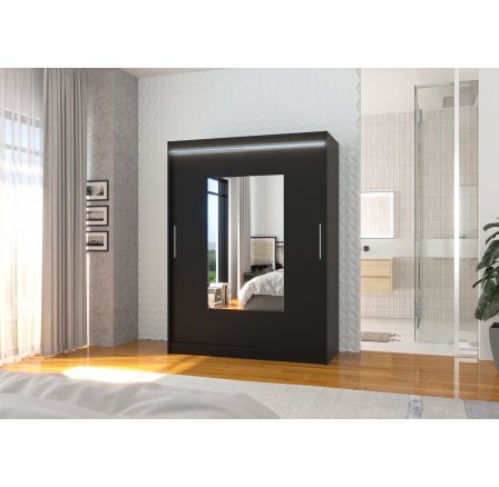 Posuvná skříň se zrcadlem a LED osvětlením DORRIGO 150 Černá+Černá