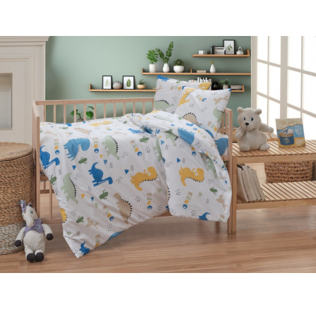 Krepové dětské povlečení do malé postýlky 90x135, 45x60 cm Dino nitěný knoflík
