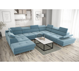 Rohová sedací souprava GALAXY MAX I s funkcí spaní 280x350x225 - modrá, pravá