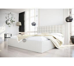 Postel LOFT - 180x200, Rošt v dřevěném rámu, Bílá eko kůže