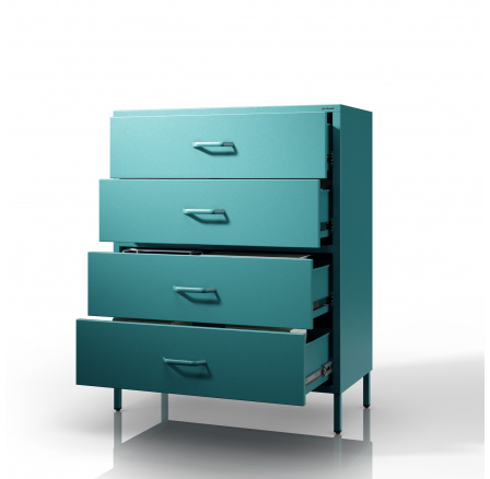 Komoda skříňka kovová mořská / tyrkysová Modern CARLA, 800 x 1015 x 400 mm