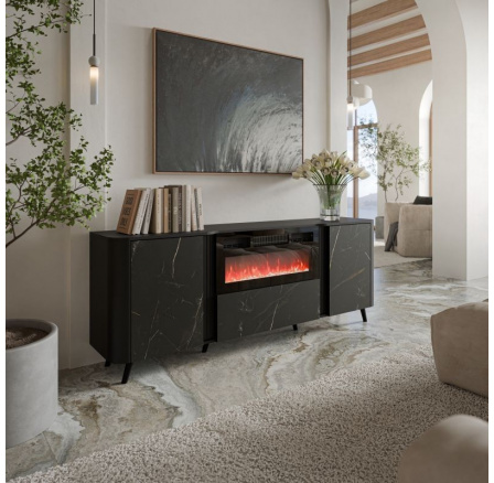 Tv komoda VOLARE 200, černý mat/ černý san sebastian