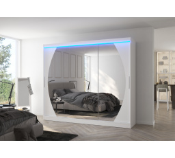 Posuvná skříň se zrcadlem a LED osvětlením CAMBE 250 Bílá+Bílá