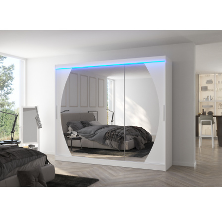 Posuvná skříň se zrcadlem a LED osvětlením CAMBE 250 Bílá+Bílá